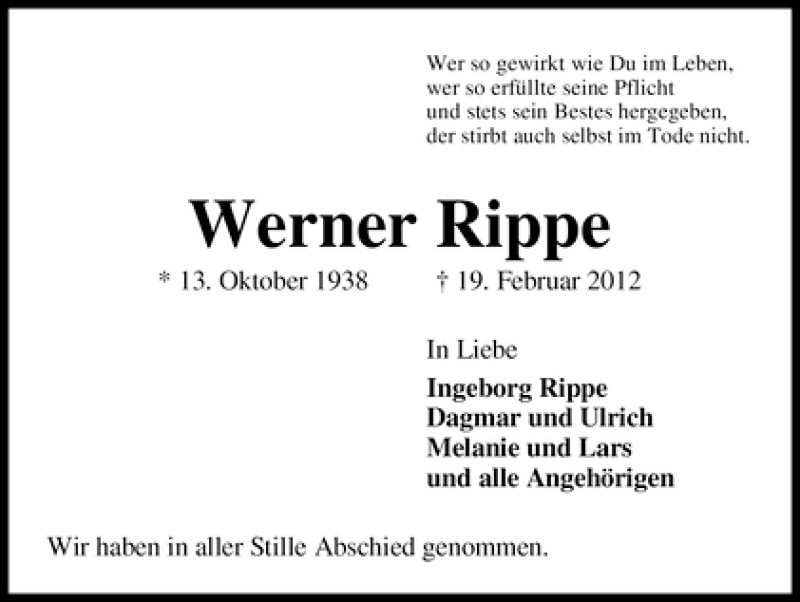 Traueranzeige von Werner Rippe von WESER-KURIER