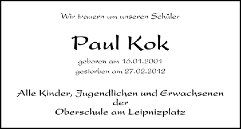  Traueranzeige für Paul Kok vom 03.03.2012 aus WESER-KURIER