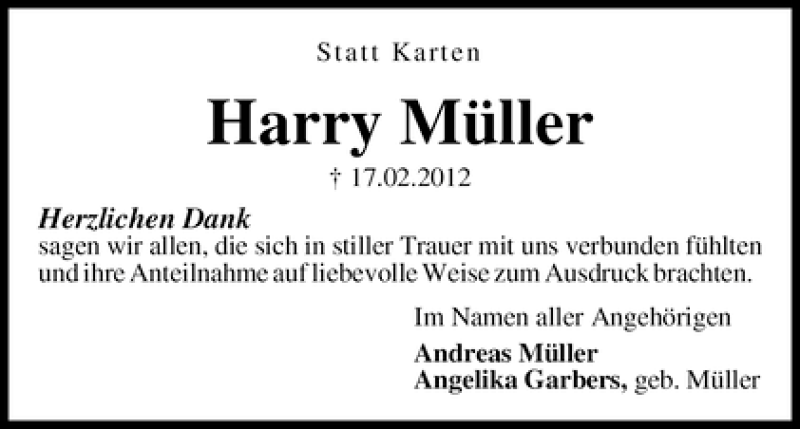 Traueranzeige von Harry Müller von WESER-KURIER