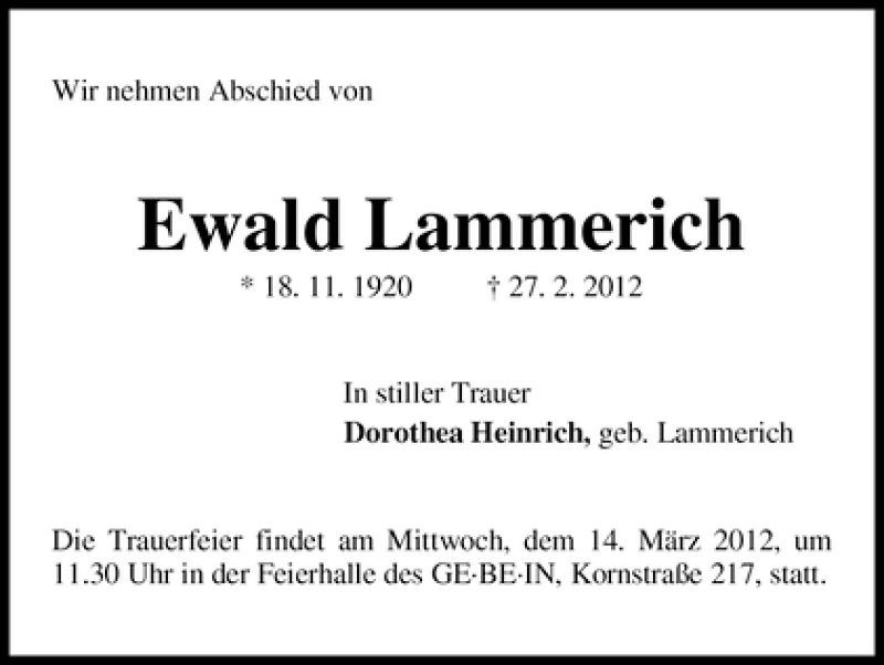 Traueranzeige von Ewald Lammerich von WESER-KURIER