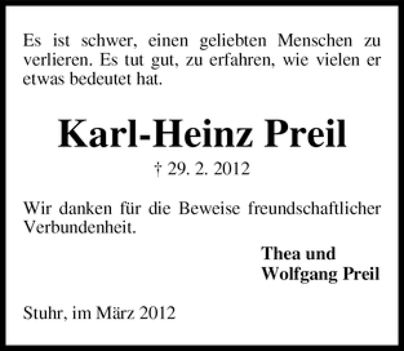 Traueranzeige von Karl-Heinz Preil von WESER-KURIER