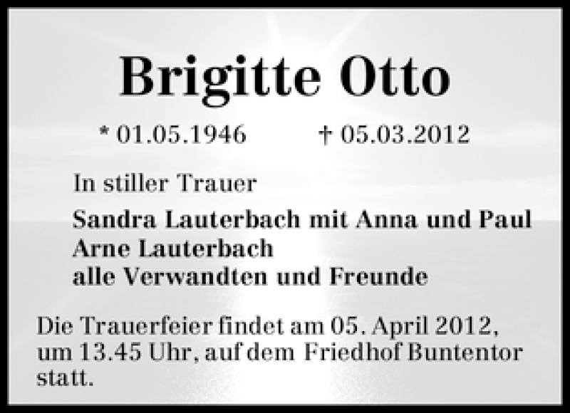 Traueranzeige von Brigitte Otto von WESER-KURIER