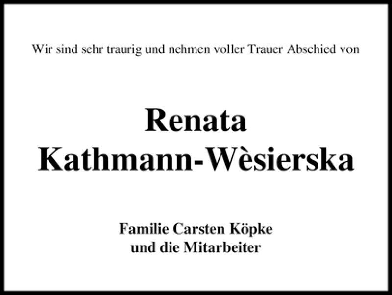 Traueranzeige von Renata Kathmann-Wèsierska von WESER-KURIER