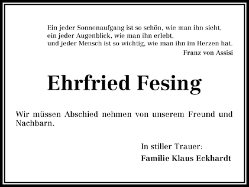 Traueranzeige von Ehrfried Fesing von WESER-KURIER