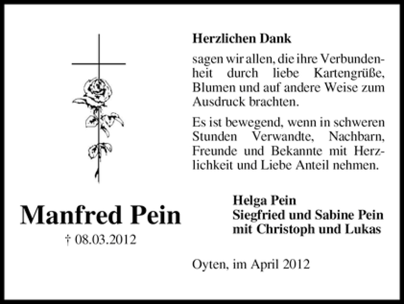 Traueranzeige von Manfred Pein von WESER-KURIER