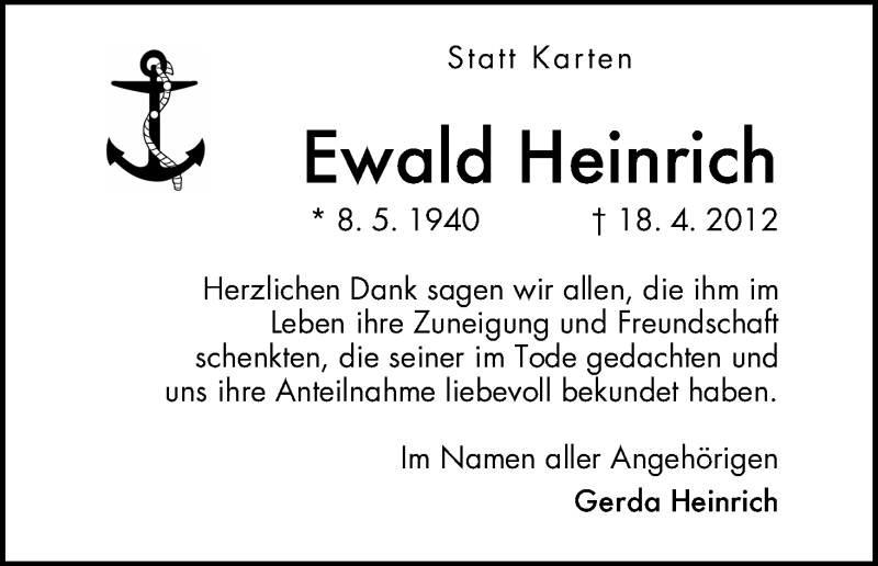Traueranzeige von Ewald Heinrich von WESER-KURIER