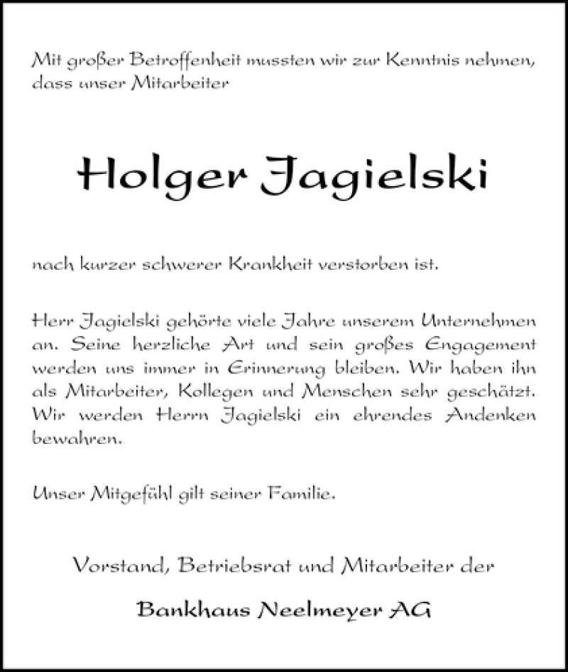 Traueranzeige von Holger Jagielski von WESER-KURIER