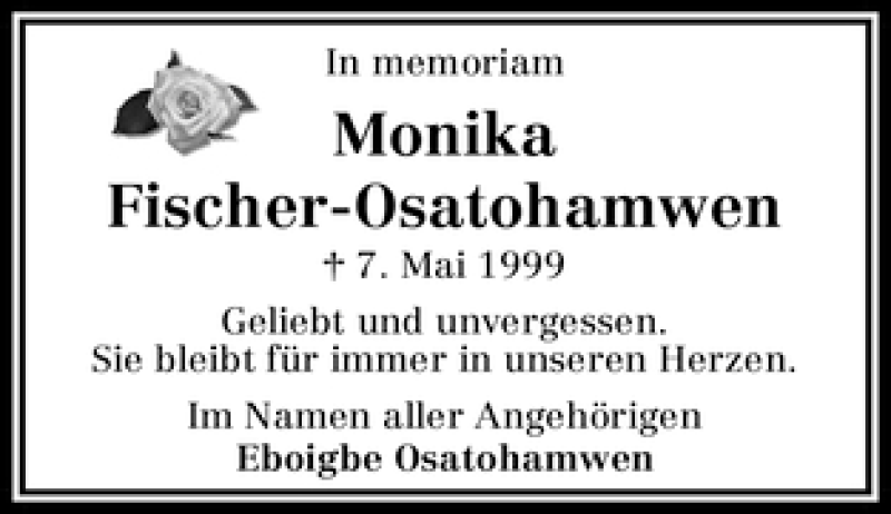  Traueranzeige für Monika Fischer-Osatohamwen vom 07.05.2012 aus WESER-KURIER