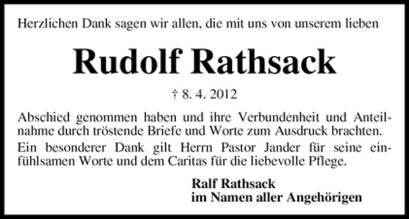 Traueranzeige von Rudolf Rathsack von WESER-KURIER