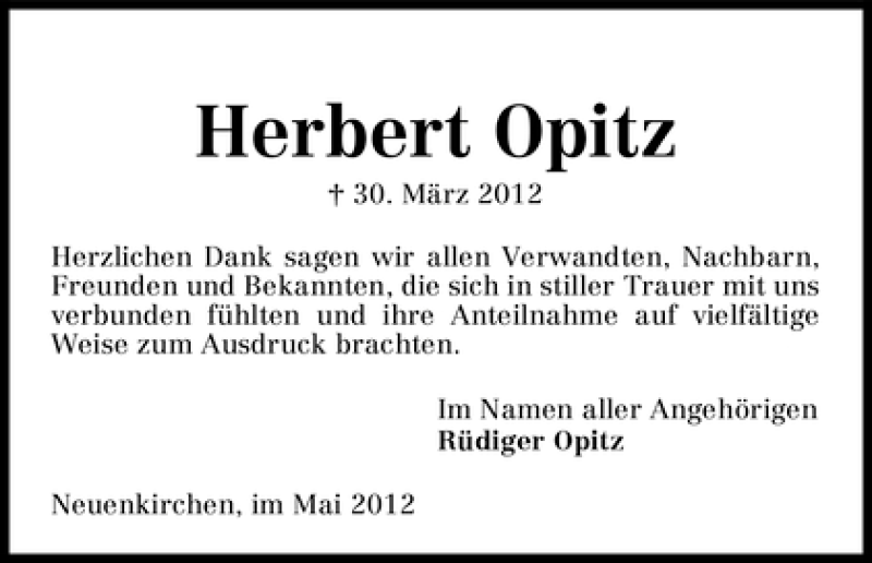 Traueranzeige von Herbert Opitz von WESER-KURIER