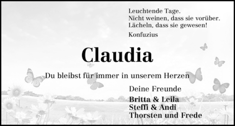Traueranzeige von Claudia Cordes von WESER-KURIER