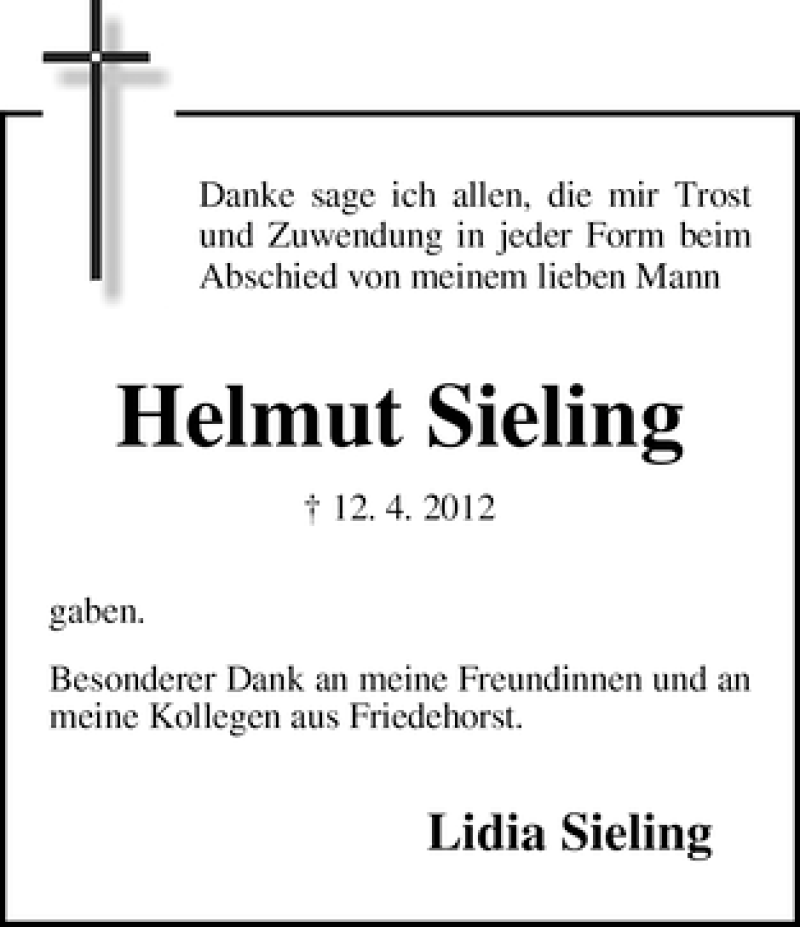 Traueranzeige von Helmut Sieling von WESER-KURIER