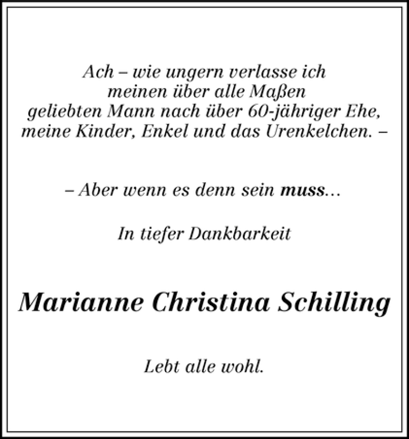 Traueranzeige von Marianne Christina Schilling von WESER-KURIER
