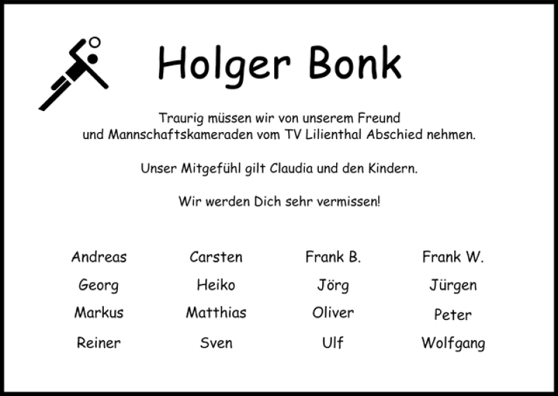 Traueranzeige von Holger Bonk von WESER-KURIER