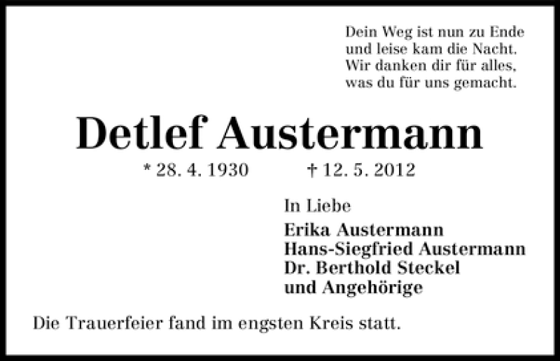 Traueranzeige von Detlef Austermann von WESER-KURIER