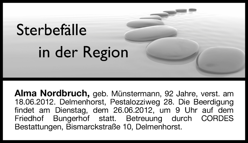 Traueranzeige von Sterbefälle vom 21.06.2012 von WESER-KURIER