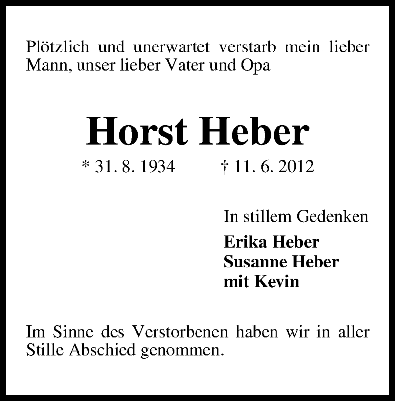 Traueranzeige von Horst Heber von WESER-KURIER