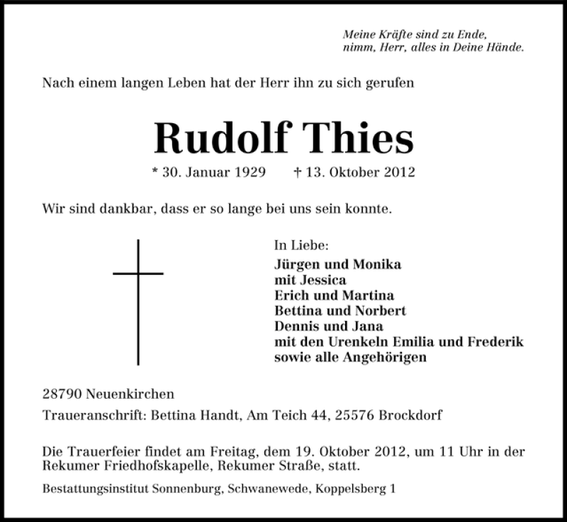 Traueranzeige von Rudolf Thies von WESER-KURIER