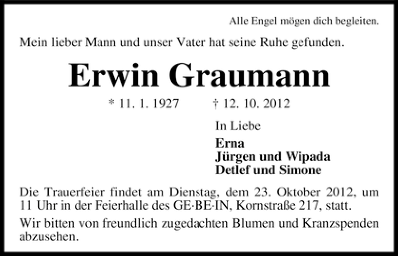 Traueranzeige von Erwin Graumann von WESER-KURIER