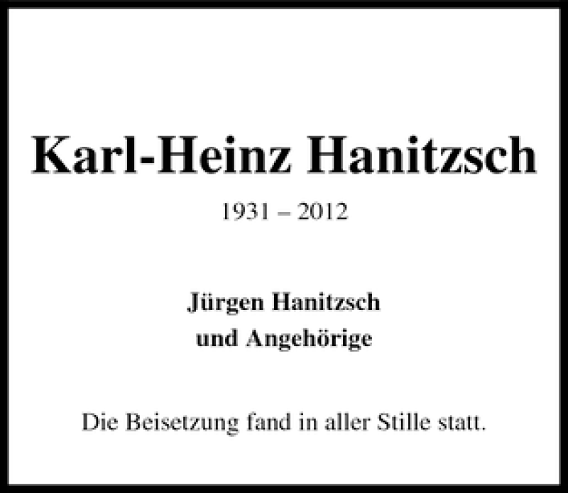 Traueranzeige von Karl-Heinz Hanitzsch von WESER-KURIER