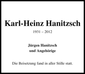 Traueranzeige von Karl-Heinz Hanitzsch