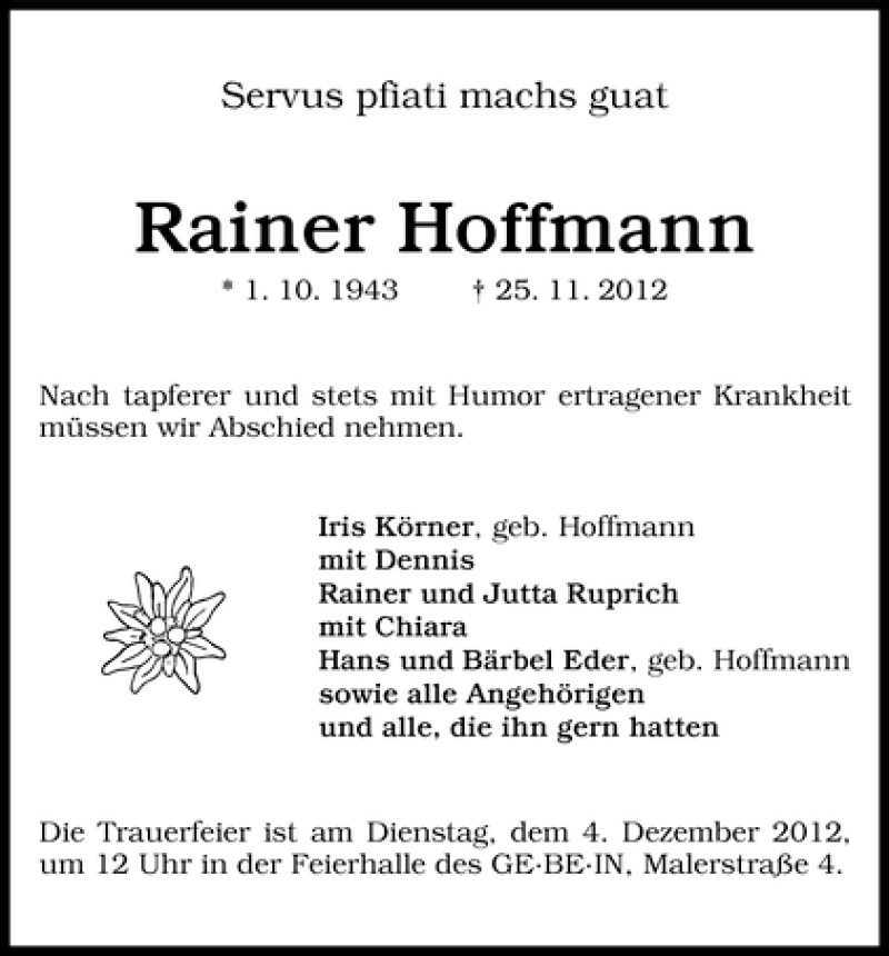 Traueranzeige von Rainer Hoffmann von WESER-KURIER