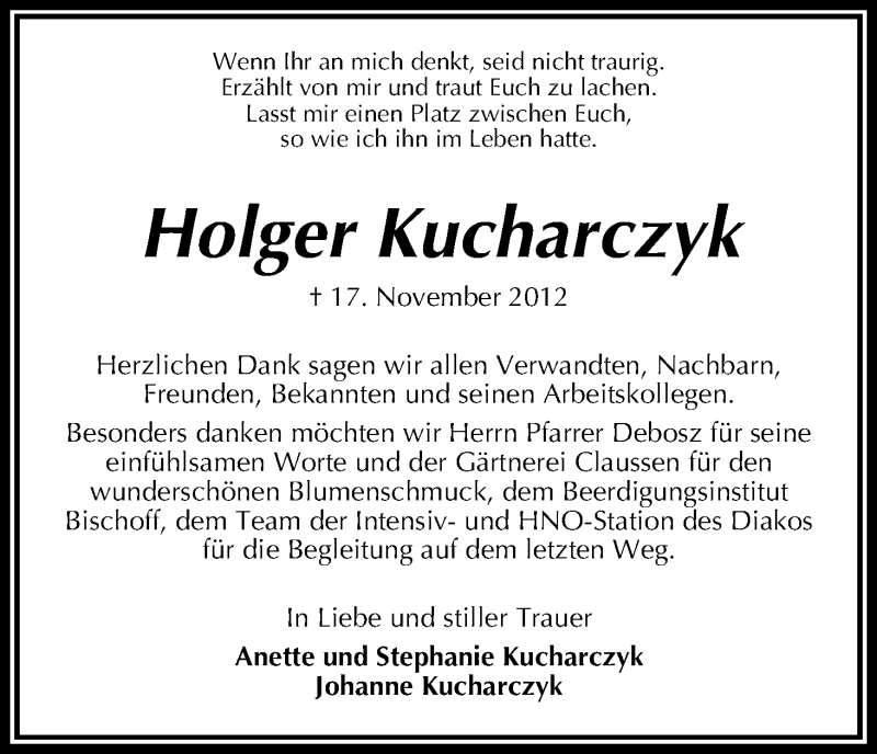 Traueranzeige von Holger Kucharczyk von WESER-KURIER
