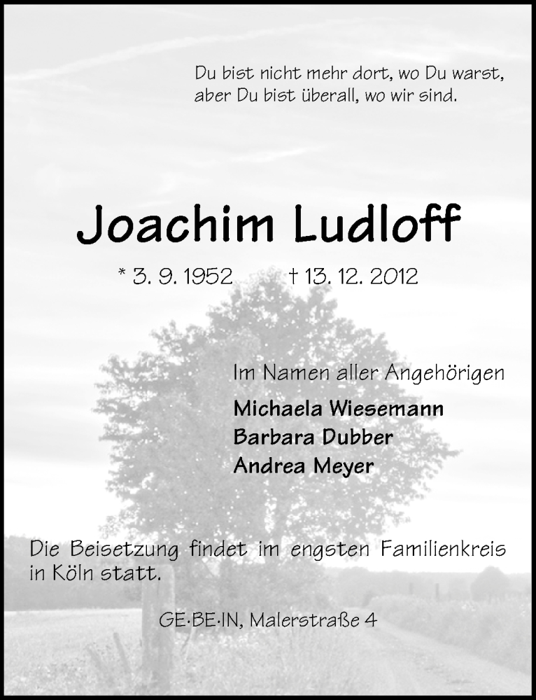 Traueranzeige von Joachim Ludloff von WESER-KURIER
