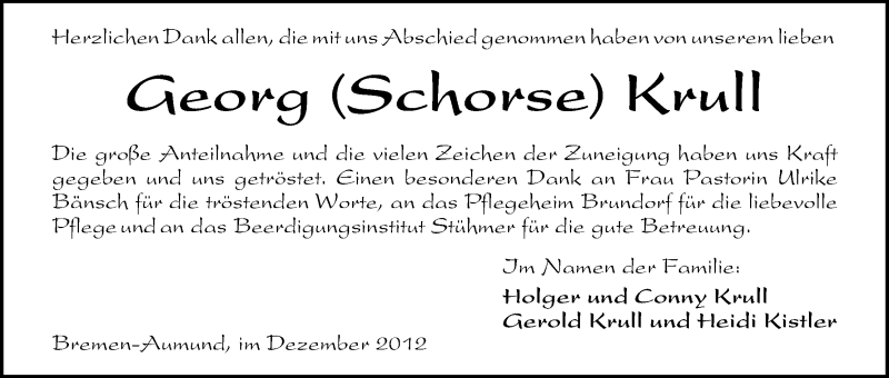 Traueranzeige von Georg Krull von WESER-KURIER