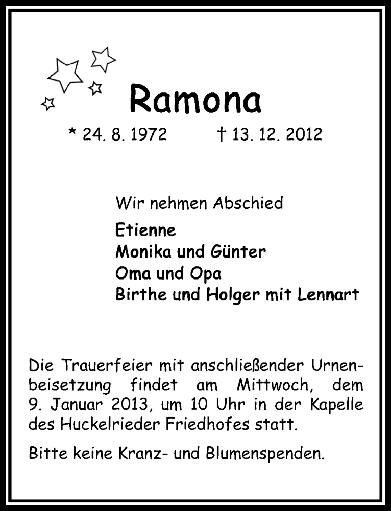 Traueranzeige von Ramona Flömer von WESER-KURIER