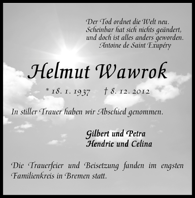 Traueranzeige von Helmut Wawrok von WESER-KURIER