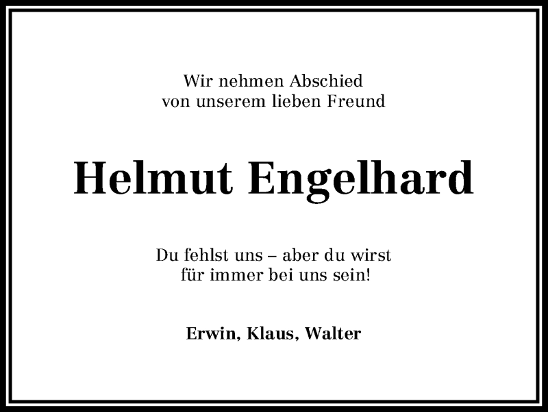 Traueranzeige von Helmut Engelhard von WESER-KURIER