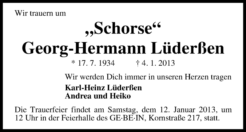 Traueranzeige von Georg-Hermann  Lüderßen von WESER-KURIER