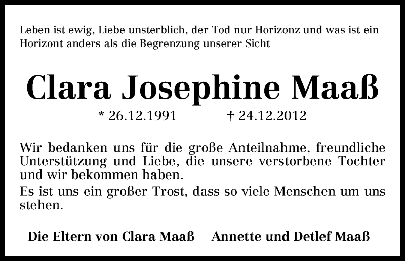 Traueranzeige von Clara Josephine Maaß von WESER-KURIER