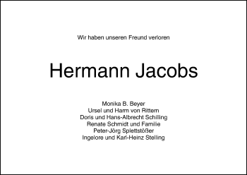 Traueranzeige von Hermann Jacobs