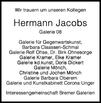 Traueranzeige von Hermann Jacobs