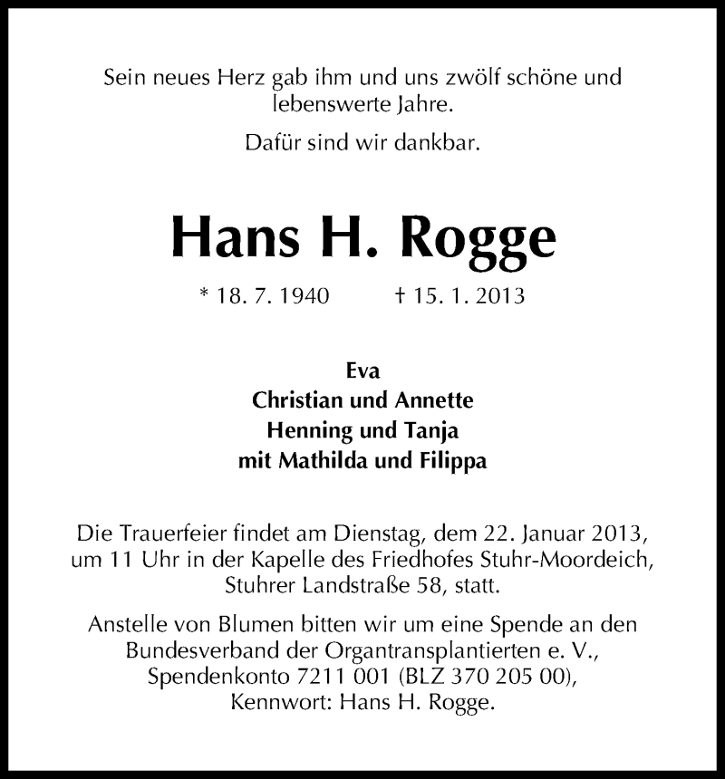 Traueranzeige von Hans Rogge von WESER-KURIER