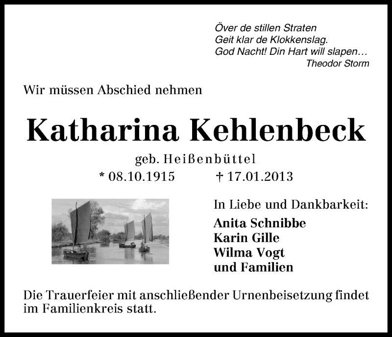 Traueranzeige von Katharina Kehlenbeck von WESER-KURIER