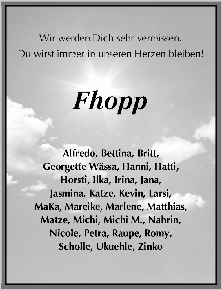 Traueranzeige von Frank-Jürgen Hopp von WESER-KURIER