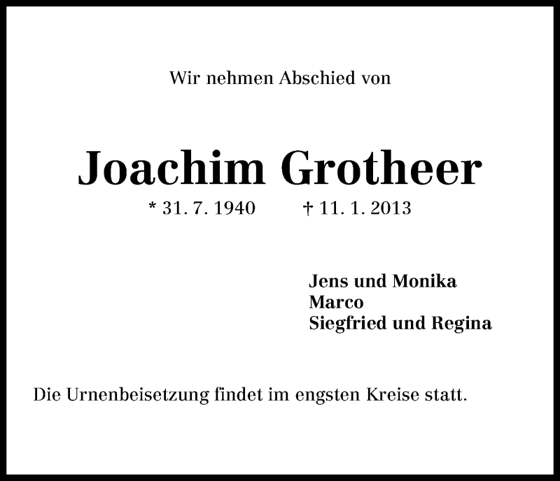 Traueranzeige von Joachim Grotherr von WESER-KURIER
