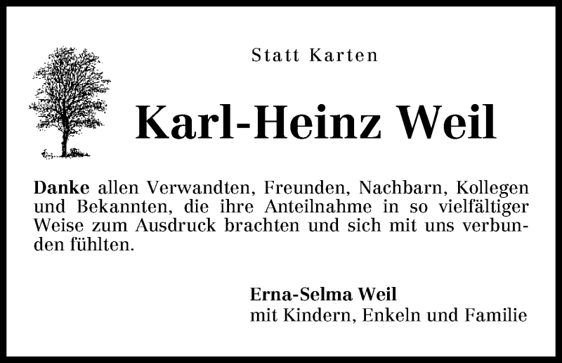 Traueranzeige von Karl-Heinz Weil von WESER-KURIER
