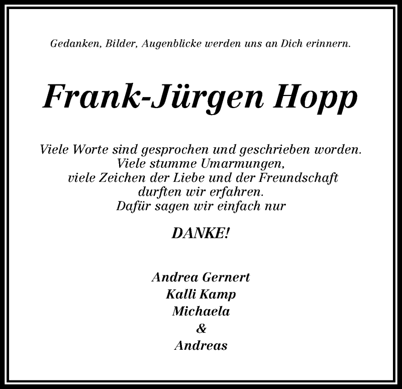 Traueranzeige von Frank-Jürgen Hopp von WESER-KURIER