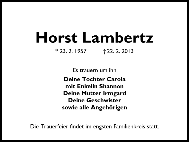 Traueranzeige von Horst Lambertz von WESER-KURIER