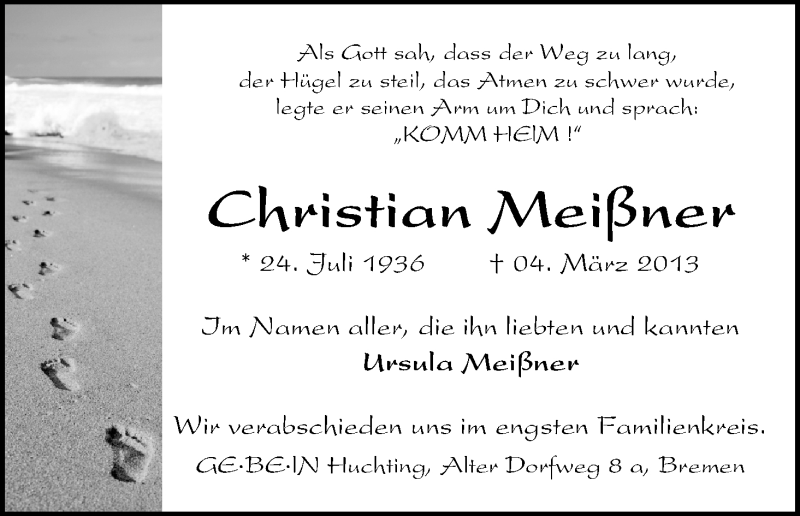 Traueranzeige von Christian Meißner von WESER-KURIER