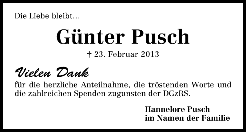 Traueranzeige von Günter Pusch von WESER-KURIER