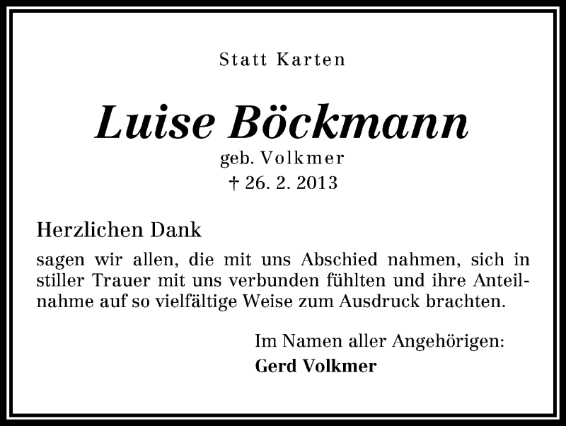 Traueranzeige von Luise Böckmann von WESER-KURIER