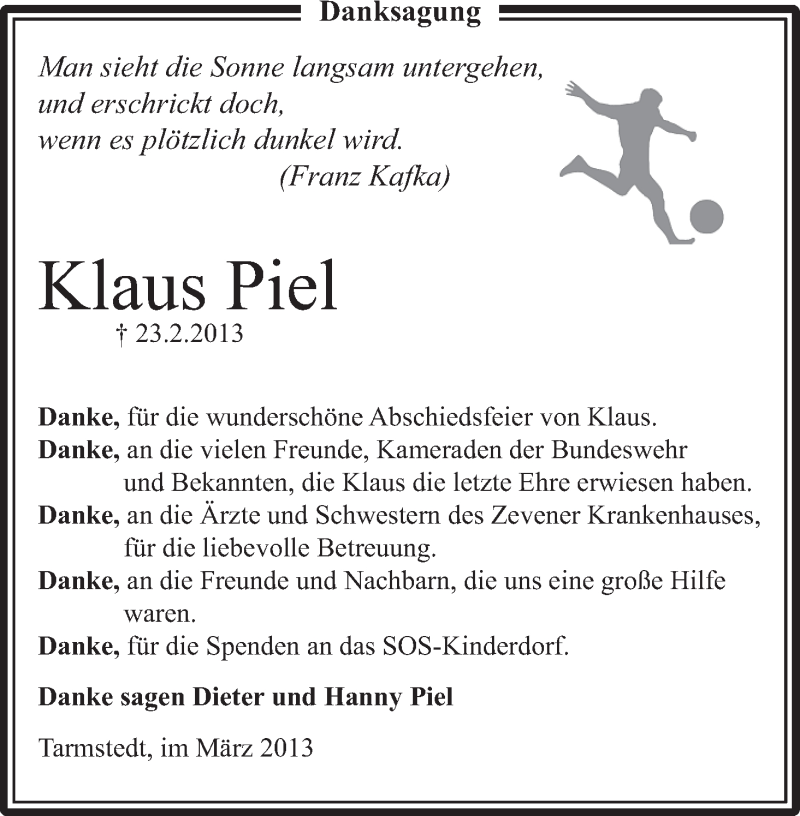 Traueranzeige von Klaus Piel von WESER-KURIER