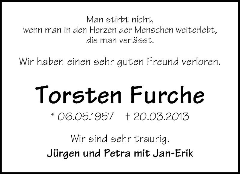  Traueranzeige für Torsten Furche vom 23.03.2013 aus WESER-KURIER
