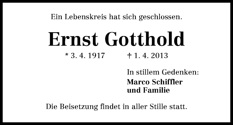 Traueranzeige von Ernst Gotthold von WESER-KURIER