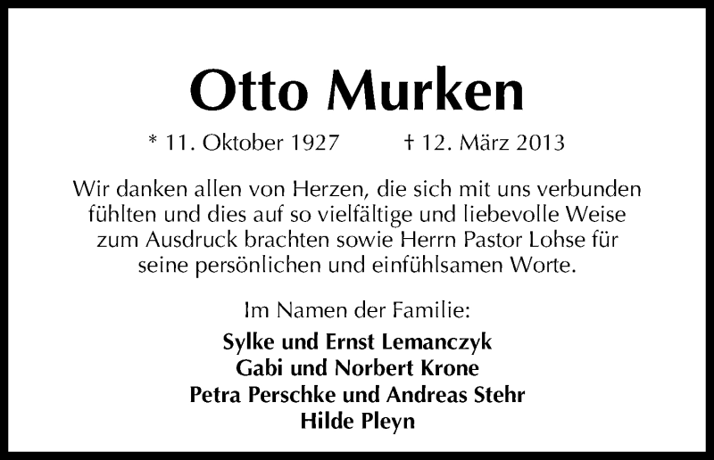 Traueranzeige von Otto Murken von WESER-KURIER